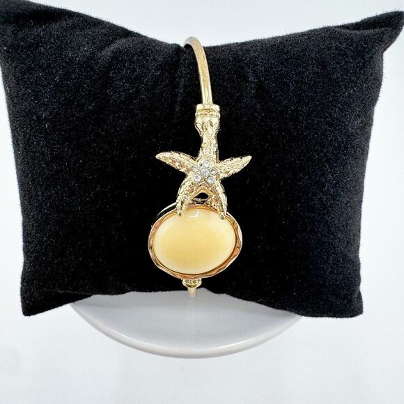 Vintage Gold-Tone Starfish Bangle Stone Accent Beachy Boho Chic Retro - Picture 6 of 8